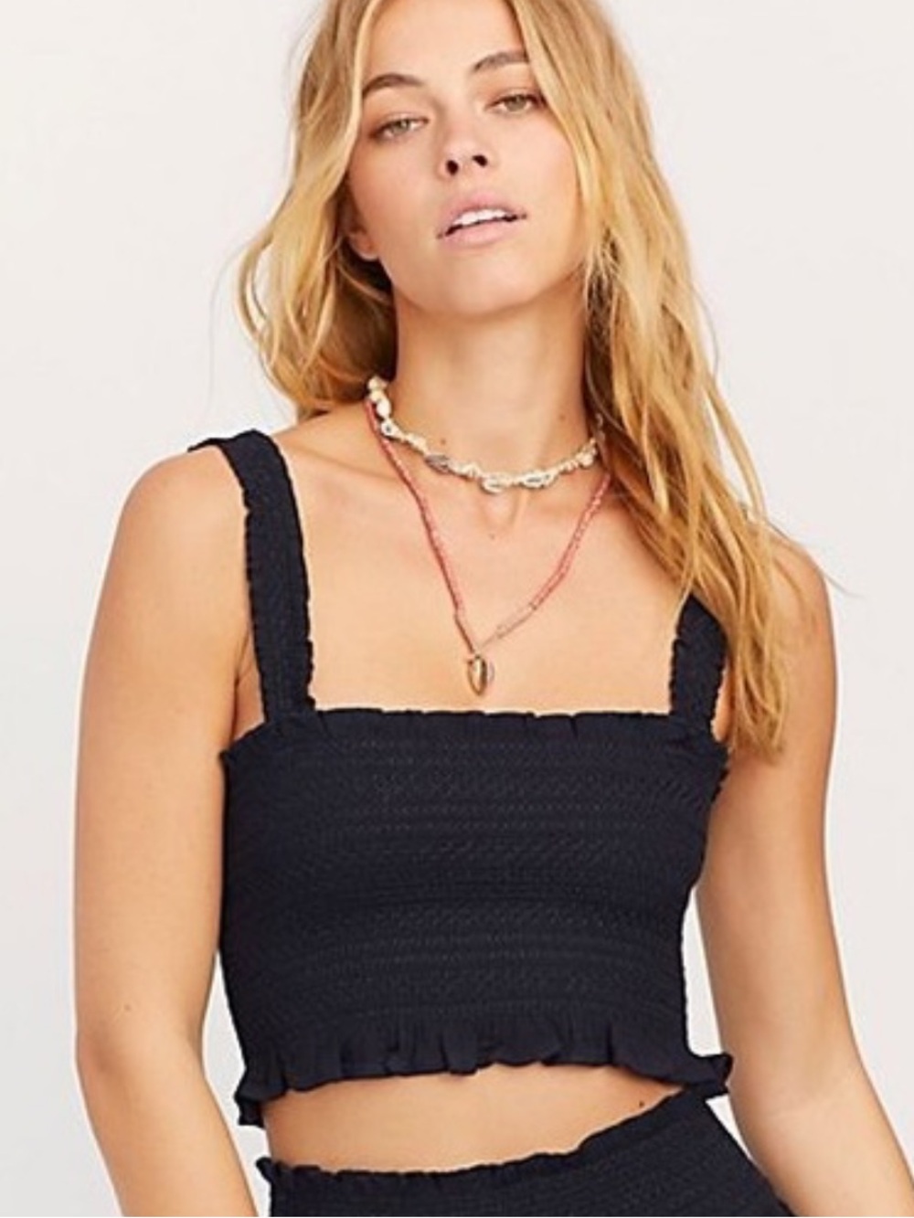 Free People Thalia Smocked Square-Neck Crop Tank Top S NWT